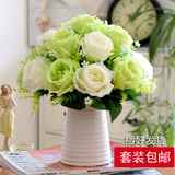 包邮唯美韩国玫瑰仿真花套装客厅欧式玫瑰花装饰花绢花假花干花艺