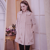 2014专柜正品冬女新款淑女订珠外套中长款羊毛呢子大衣 粉红玛丽