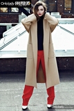 欧美大牌明星米兰达可儿同款驼色羊毛大衣中长款廓型茧型外套