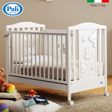 预售Pali欧式环保榉木婴儿床可调节高度bb床宝宝睡床带护栏滚轮