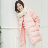 2015冬季新款韩版圆领甜美中长款羽绒棉服修身加厚保暖棉衣女学生