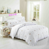 韩版公主四件套纯棉绣花刺绣被套花边床单式白色全棉床上用品1.5m