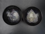 古玩瓷器收藏 宋代吉州窑黑釉木叶纹碗 酒碗 茶盏一对