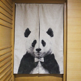 熊猫绅士创意棉麻布艺门帘黑白挂帘隔断卧室厨房咖啡厅宠物店送杆
