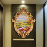 简约欧式古典纯手绘山水风景油画玄关走廊客厅餐厅卧室装饰挂画竖