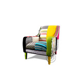 盖雅奢华定制 欧式布艺单人沙发 手工软包 拼布撞色 客厅沙发椅
