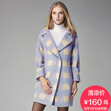 【特卖160元】尚都比拉新款羊毛呢大衣女韩版百搭格子呢子外套