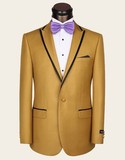 韩版男士西装套装商务休闲结婚新郎礼服新款金黄色男士西服套装