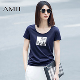 #Amii[极简主义]2016新款夏季显瘦白色印花短袖体恤宽松百搭T恤女