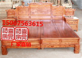 中式明清仿古榆木古典纯实木雕花大床1.8米双人床送床头柜包木架