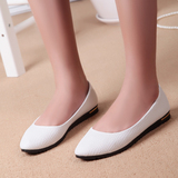 新款春夏女款平底鞋护士白色小单鞋学生配裙子简约套脚浅口圆头鞋