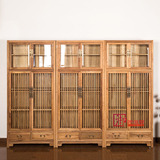 现代简约全中式实木书柜书橱带玻璃柜门老榆木仿古免漆家具储物柜