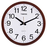 TIMESS客厅挂钟静音钟表圆形14英寸石英时钟简约大气T1068木纹色