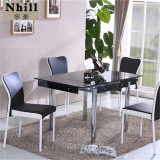 伸缩折叠钢化玻璃餐桌椅组合 小户型正方形伸缩餐桌饭桌 一桌四椅