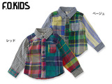 日本代购 F.O.KIDS 15秋冬 男童长袖衬衫 格子拼接衬衣 R408055