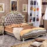 欧式床 双人床新古典深色美式皮艺婚床卧室家具实木床