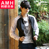 AMH男装韩版2015春装新款修身拼色立领插肩袖长袖衬衫OC2466荞伍
