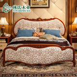 林氏木业美式新古典布床一米五卧室雕花布艺床1.8m双人床BF3A*