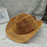 夏季新款男士西部牛仔帽可折叠草帽沙滩遮阳大沿帽礼帽子带防风绳