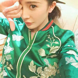 欧洲站2016新款女装明星同款绿色缎面重工刺绣花棒球服夹克短外套