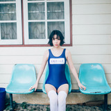 甜小姐泳衣 日本蓝色死库水少女学生三角连体专业竞技游泳衣