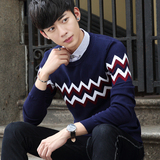 春秋季男士针织衫学生潮流衬衫领假两件毛衣男装韩版长袖薄款线衣