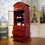 创意复古家居店铺软装饰品摆件英伦铁艺红色电话亭储物柜收纳柜子