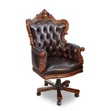超值美式客厅沙发椅欧式奢华老板椅全实木雕刻逍遥椅卧室皮转椅