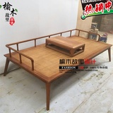 新中式简约罗汉塌床 实木现代三人沙发椅禅茶艺老榆木家具罗汉床