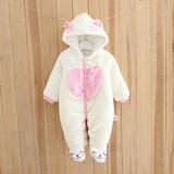 婴儿冬装连体衣服加厚女宝宝秋冬季新生儿哈衣6外出服装0-3个月.