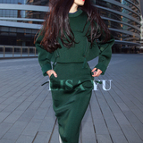 LISA YU秋冬原创太空棉套装女装套装复古修身显瘦长袖女套裙