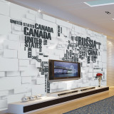 3D立体无缝大型壁画 欧式简约电视沙发书房背景墙纸 世界地图字母
