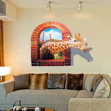 3D长颈鹿墙贴儿童房卧室客厅背景卡通动物贴画玻璃门窗贴纸可移除