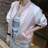 韩国东大门代购正品女装2016春装新款小立领撞色休闲棒球服短外套