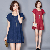 中年女装连衣裙夏季30-40岁妇女妈妈装显瘦大码短袖蕾丝裙子韩版