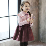 韩国代购2016新款冬季女童提花毛衣拼接连衣裙 公主裙 中小童裙子