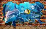 3D立体海底世界大型壁画 海豚定制 电视沙发背景墙儿童房墙纸壁纸