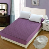 纯棉纯色夹棉床笠单件高密度全棉斜纹床套罩加高 1.21.51.8深紫色