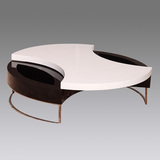 简约现代小户型钢化玻璃圆形客厅茶几时尚个性伸缩电视柜实木家具