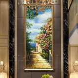 欧式手绘油画地中海风景FB123别墅玄关楼梯过道竖版有框装饰壁画