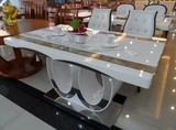 大理石餐桌椅组合韩式欧式伸缩不锈钢实木白色小户型中式现代简约