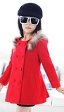 15冬装新款女童童装红色呢子中大童上衣外套时尚韩版开衫长袖