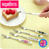 特价满19包邮勺子叉时尚环保简约小不锈钢筷子成人陶瓷9877水果叉