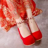 2016春夏季新款婚鞋红色结婚鞋女单鞋坡跟新娘鞋高跟红鞋婚礼鞋子