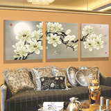 客厅卧室办公室现代简约壁画白玉兰花背景墙装饰画三联无框画挂画