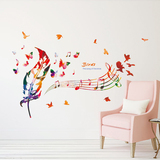 彩色音乐羽毛墙贴舞蹈教室学校儿童房幼儿园背景墙壁装饰贴纸贴画