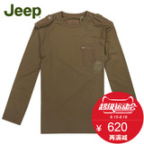 jeep专柜正品 男装春款大码休闲圆领纯棉纯色长袖T恤 JS12KT019