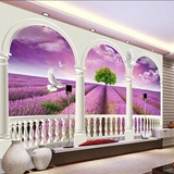 欧式3D立体田园风景薰衣草花海大型壁画客厅卧室婚房背景墙纸壁纸