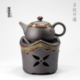 粗陶煮茶壶 日式茶道铁陶釉酒精炉+小茶壶 陶瓷煮茶器 功夫茶具
