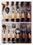 日本zakka生活木柄不锈钢 勺叉 打蛋器削皮器开瓶器 厨房餐具套装
